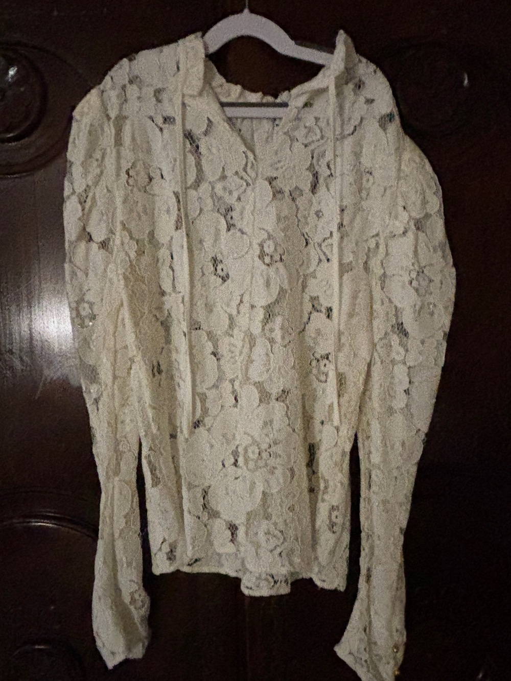 Lace Long-Sleeve Blouse Top in Cream